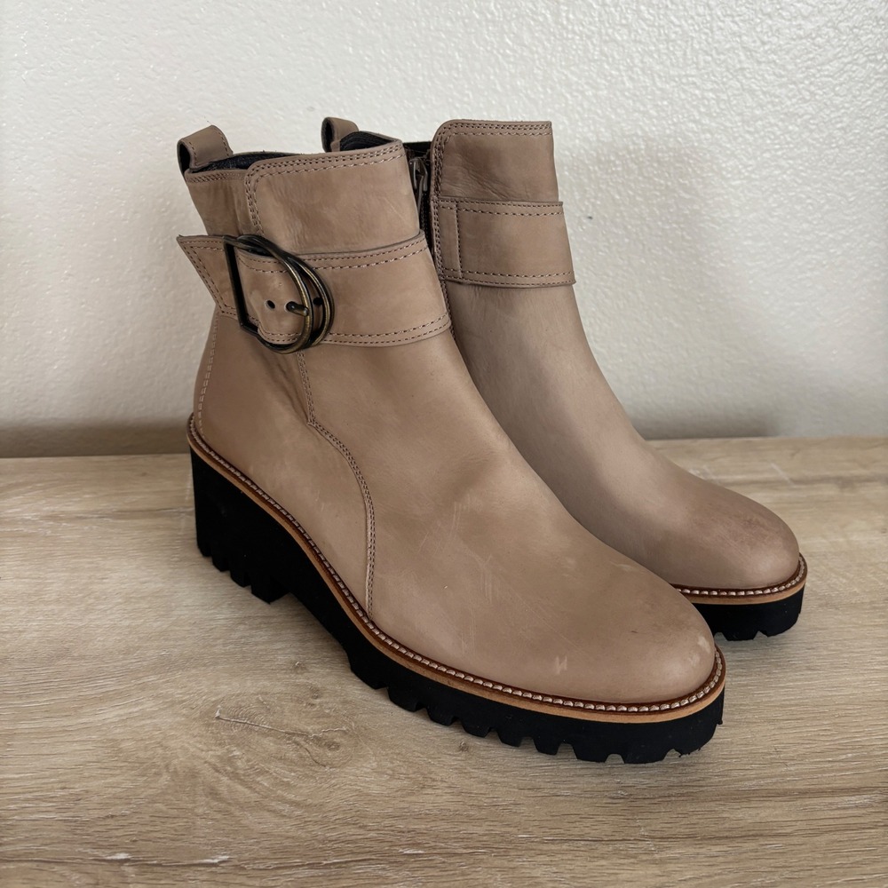 Paul Green Dynamic Taupe‎ Leather Buckle Ankle Boots US Size 7.5, UK 5